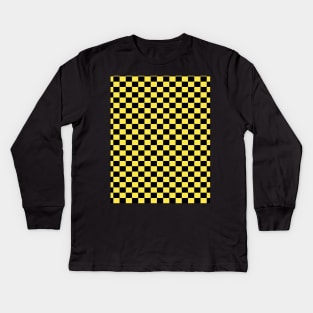 Checkered Black And Yellow Kids Long Sleeve T-Shirt